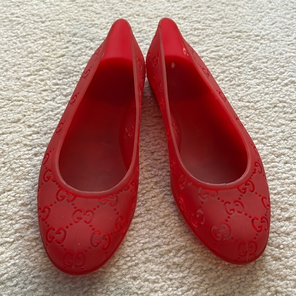 Gucci Red Jelly Ballerina Flat Shoes Size 39 EUC